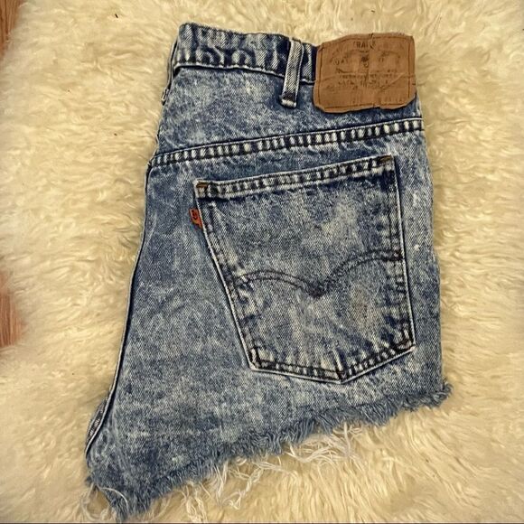 Vintage 80’s Levi’s Vintage Orange Tab Acid Wash Cut Off Jeans 34 - Picture 2 of 8